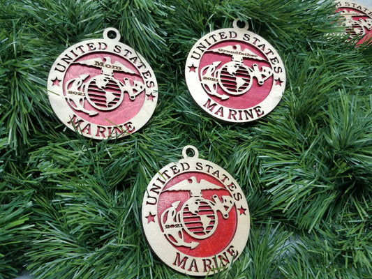 USMC 3.5"inch Laser cut Wooden Ornament
