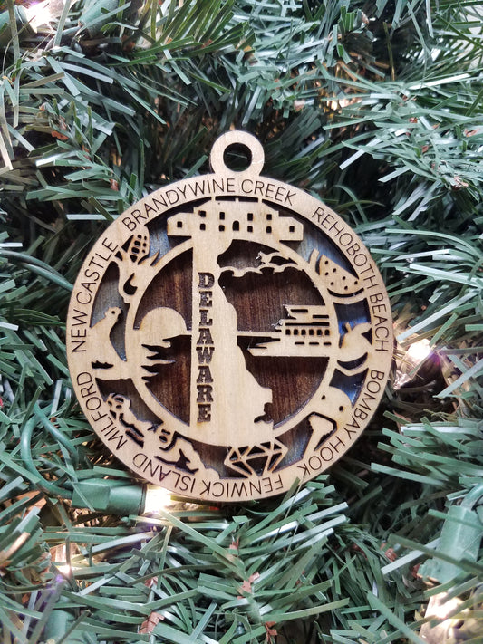 United States-State- Laser Cut Christmas Ornaments-Wood