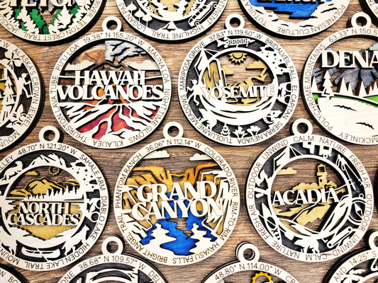 National Park- Laser Cut Wooden Christmas Ornaments Set 3 M-Z