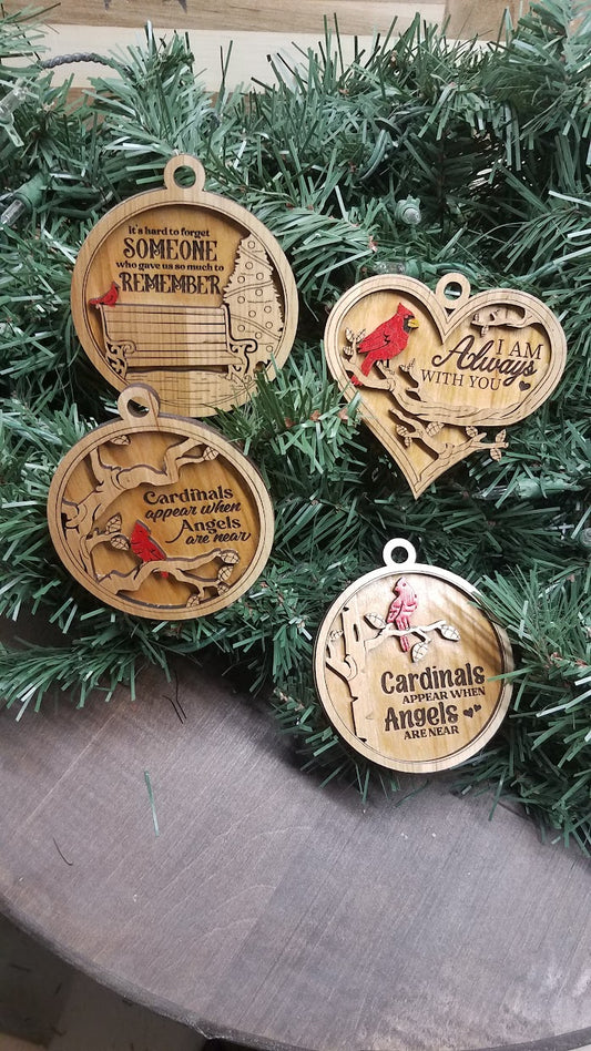 Cherished Cardinal Laser Cut Maple/Cherry Ornaments