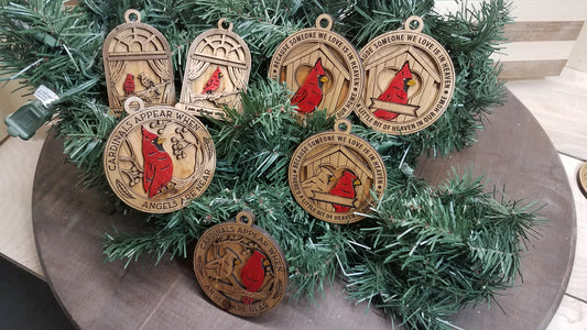 Cherished Cardinal Laser Cut Maple/Cherry Ornaments