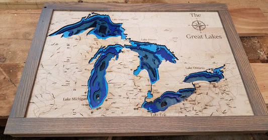Great Lakes Layed Map-Laser Cut Hardwood.