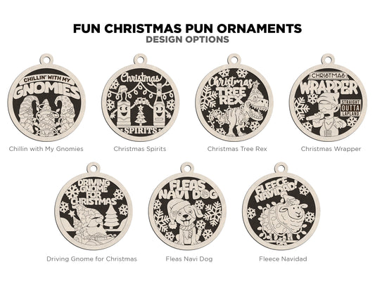 Fun Christmas Puns - Laser Cut Wooden Christmas Ornaments