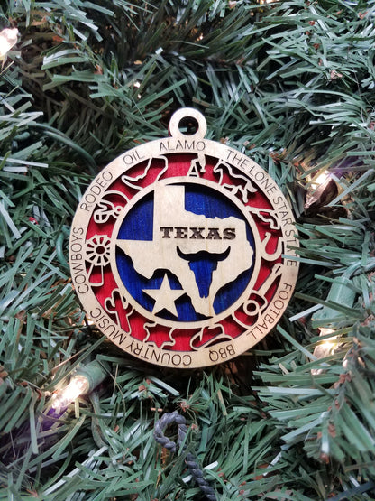 United States-State- Laser Cut Christmas Ornaments-Wood