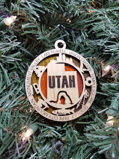 United States-State- Laser Cut Christmas Ornaments-Wood