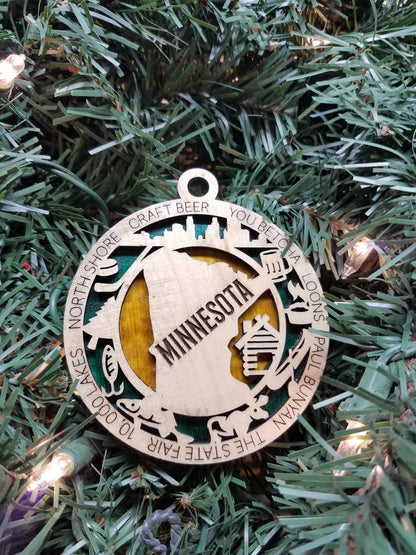 United States-State- Laser Cut Christmas Ornaments-Wood