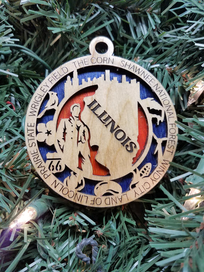 United States-State- Laser Cut Christmas Ornaments-Wood