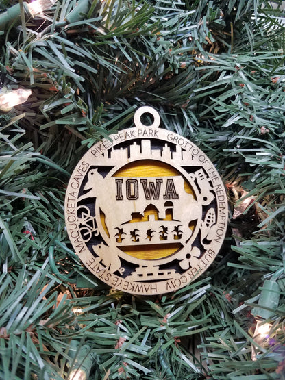 United States-State- Laser Cut Christmas Ornaments-Wood