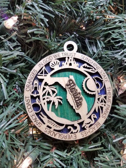 United States-State- Laser Cut Christmas Ornaments-Wood