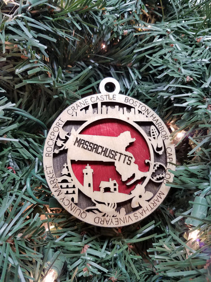 United States-State- Laser Cut Christmas Ornaments-Wood