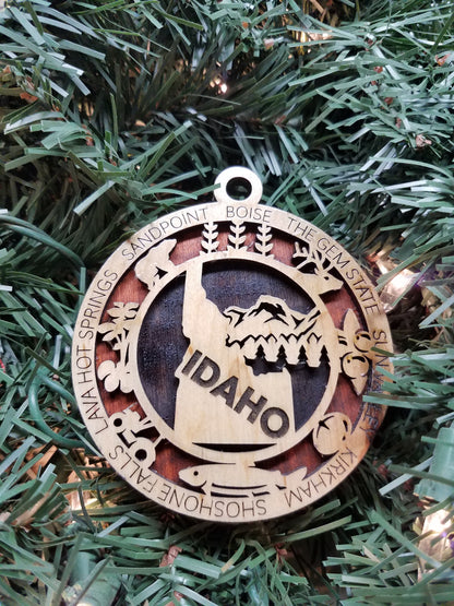 United States-State- Laser Cut Christmas Ornaments-Wood
