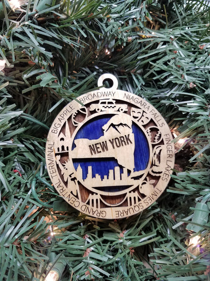 United States-State- Laser Cut Christmas Ornaments-Wood