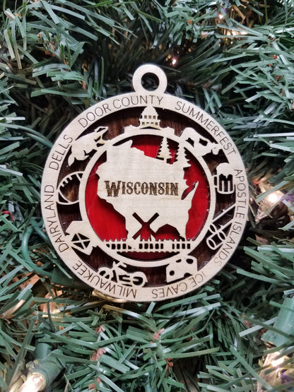 United States-State- Laser Cut Christmas Ornaments-Wood