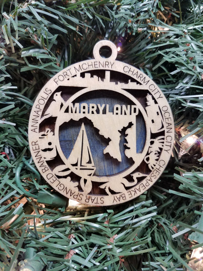 United States-State- Laser Cut Christmas Ornaments-Wood
