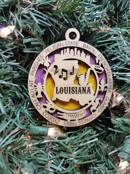 United States-State- Laser Cut Christmas Ornaments-Wood