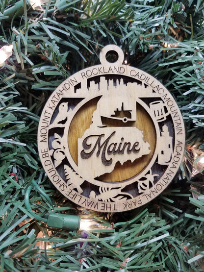 United States-State- Laser Cut Christmas Ornaments-Wood