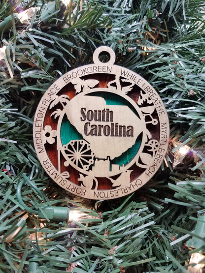 United States-State- Laser Cut Christmas Ornaments-Wood