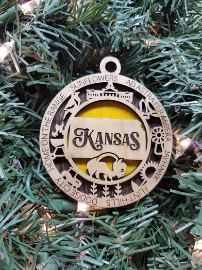 United States-State- Laser Cut Christmas Ornaments-Wood