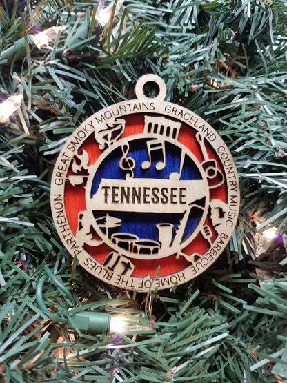 United States-State- Laser Cut Christmas Ornaments-Wood