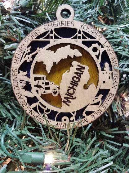 United States-State- Laser Cut Christmas Ornaments-Wood