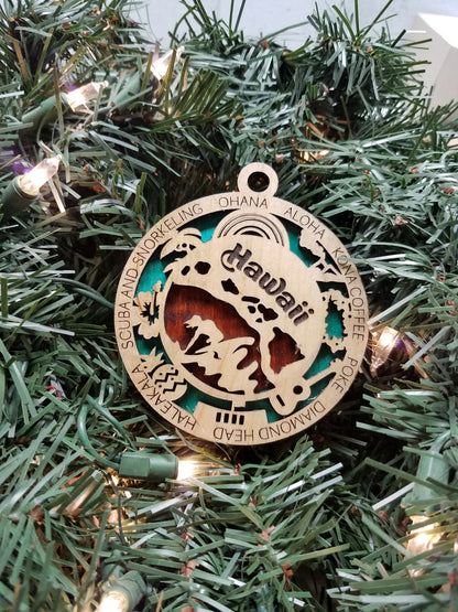 United States-State- Laser Cut Christmas Ornaments-Wood