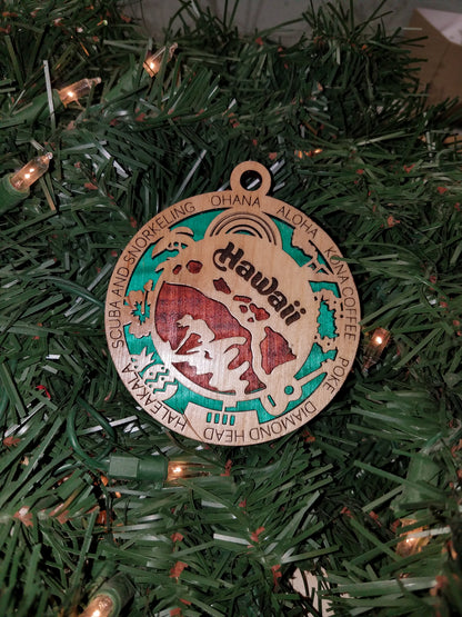 United States-State- Laser Cut Christmas Ornaments-Wood