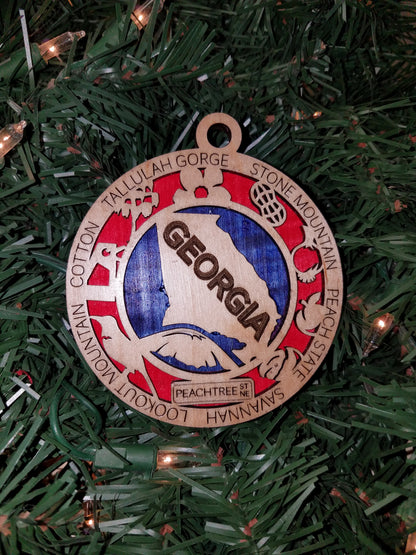 United States-State- Laser Cut Christmas Ornaments-Wood