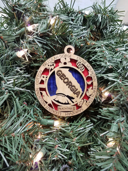 United States-State- Laser Cut Christmas Ornaments-Wood
