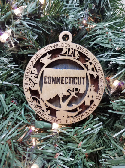United States-State- Laser Cut Christmas Ornaments-Wood