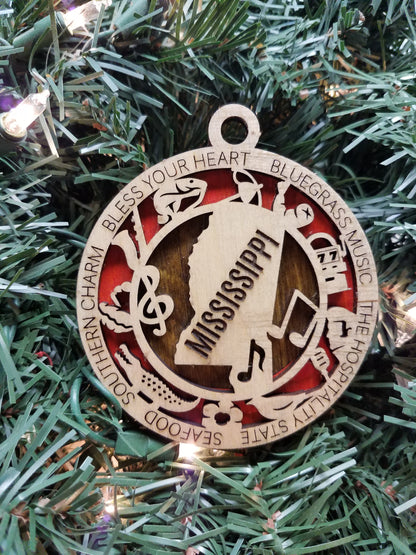 United States-State- Laser Cut Christmas Ornaments-Wood