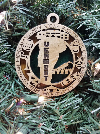 United States-State- Laser Cut Christmas Ornaments-Wood