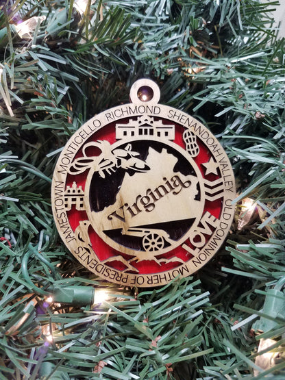 United States-State- Laser Cut Christmas Ornaments-Wood