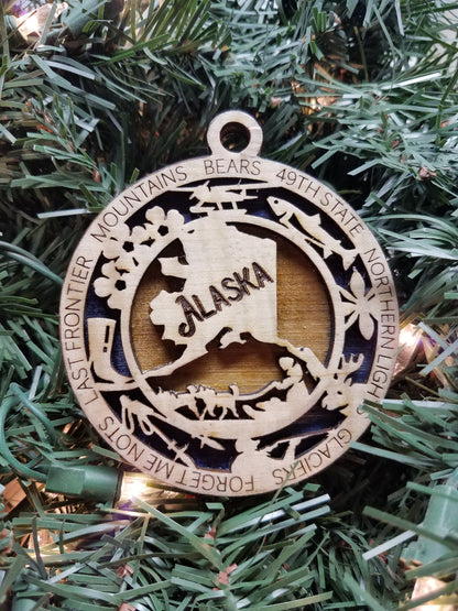 United States-State- Laser Cut Christmas Ornaments-Wood