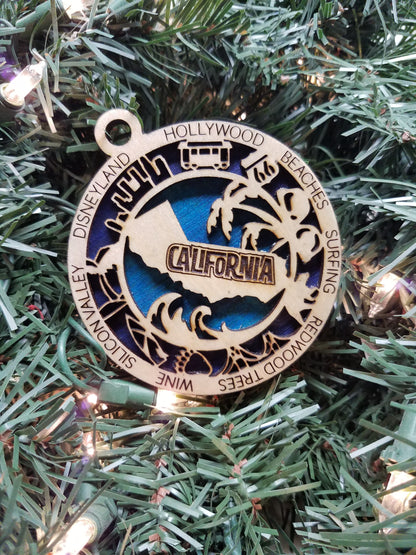 United States-State- Laser Cut Christmas Ornaments-Wood
