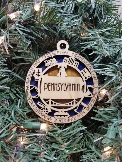 United States-State- Laser Cut Christmas Ornaments-Wood