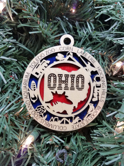 United States-State- Laser Cut Christmas Ornaments-Wood