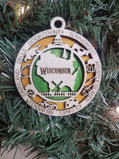 United States-State- Laser Cut Christmas Ornaments-Wood