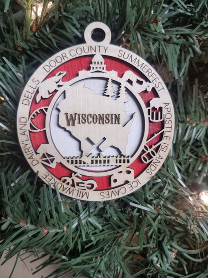 United States-State- Laser Cut Christmas Ornaments-Wood