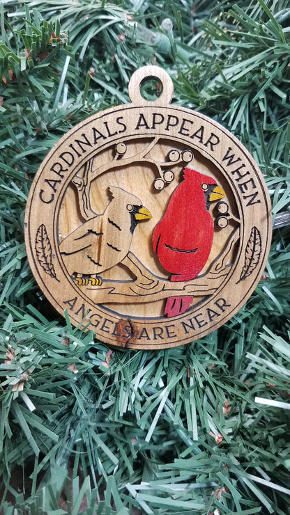 Cherished Cardinal Laser Cut Maple/Cherry Ornaments