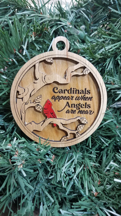 Cherished Cardinal Laser Cut Maple/Cherry Ornaments