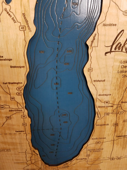 Custom Lake Depth Map One Layer or Multi Layered. -Laser Cut Laser Engraved. (Copy)