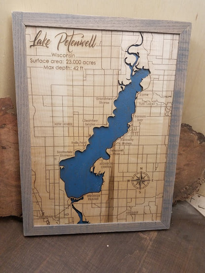 Custom Lake Depth Map One Layer or Multi Layered. -Laser Cut Laser Engraved. (Copy)