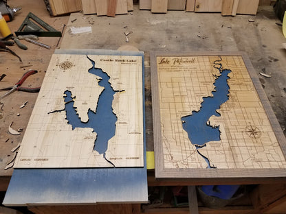 Custom Lake Depth Map One Layer or Multi Layered. -Laser Cut Laser Engraved. (Copy)