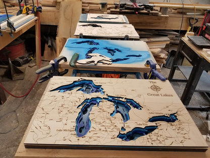 Custom Lake Depth Map One Layer or Multi Layered. -Laser Cut Laser Engraved. (Copy)