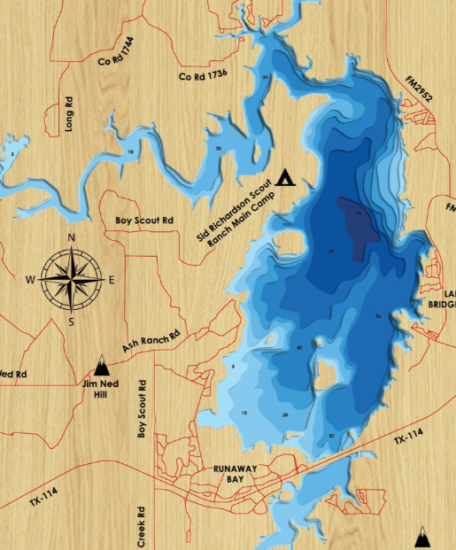 Lake Bridgeport Texas Topographic Depth Map